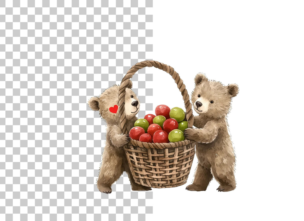 Cute Bear Friends with Apple Basket Clipart Bundle