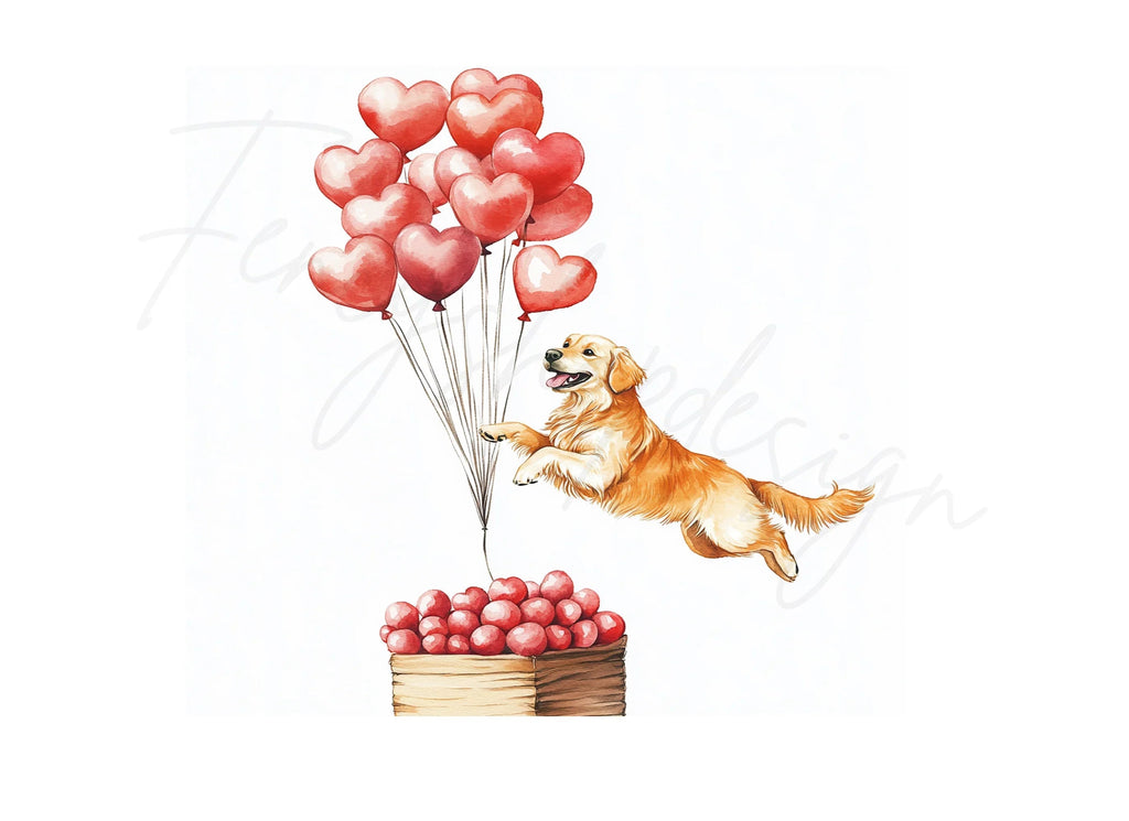 Golden Retriever Heart Balloons Clipart Bundle
