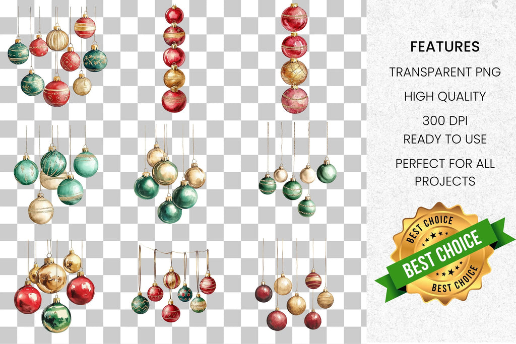 Festive Christmas Baubles Clipart Bundle