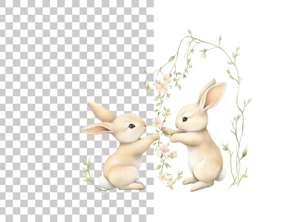 Baby Bunnies with Floral Vines Clipart Bundle