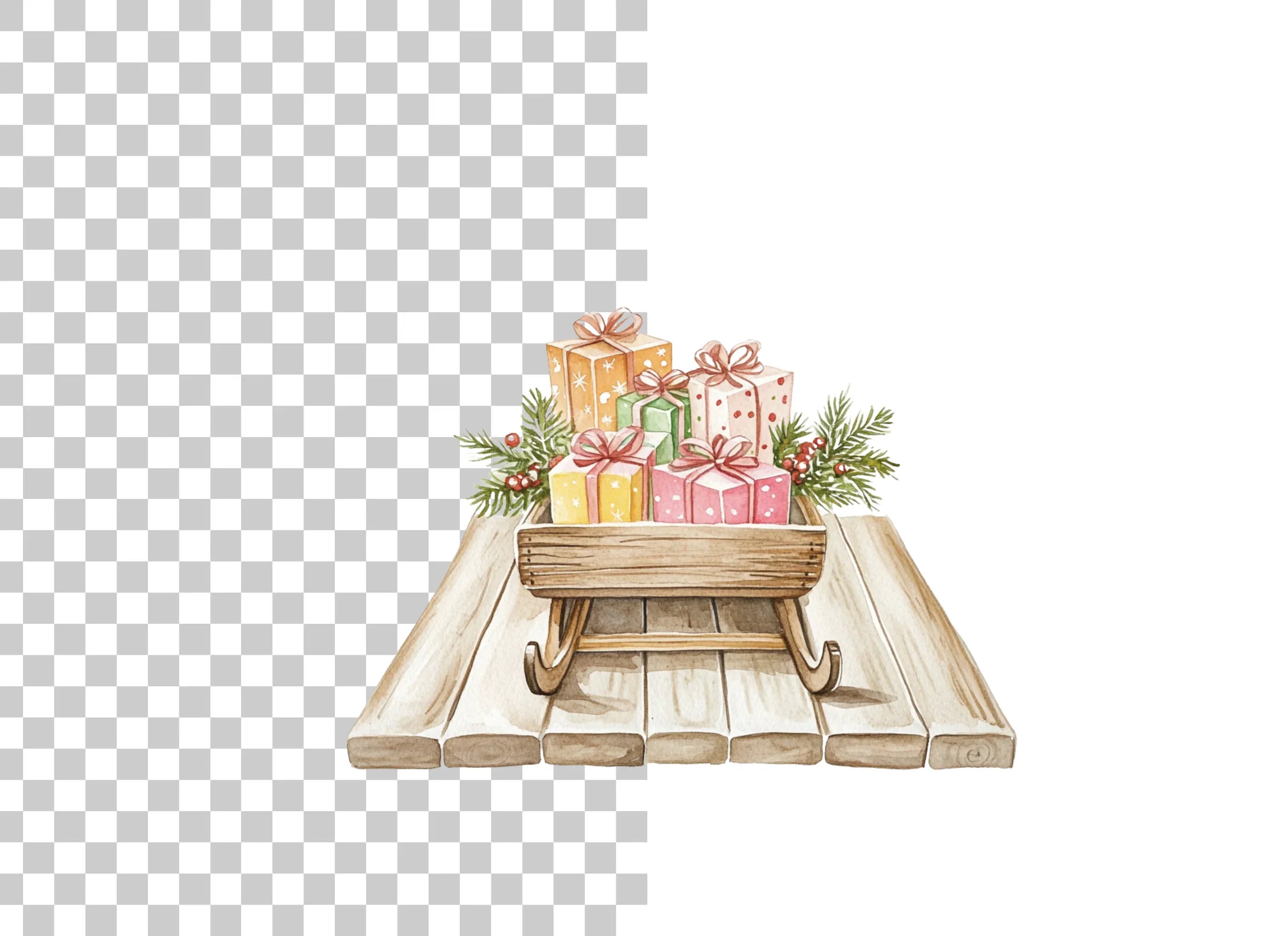 Christmas Sleigh with Gifts Clipart Bundle