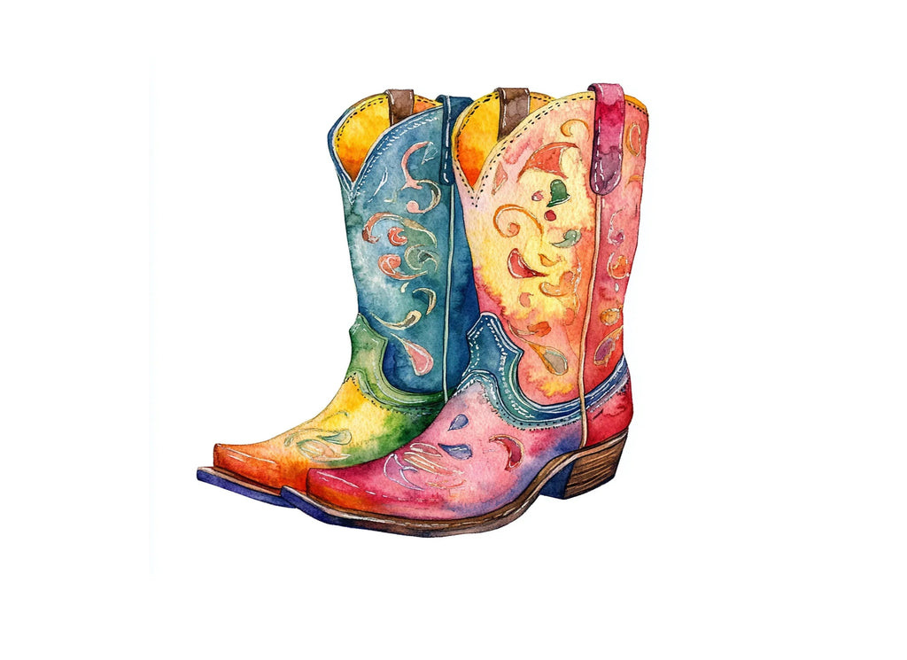 Vibrant Cowboy Boots Clipart Bundle