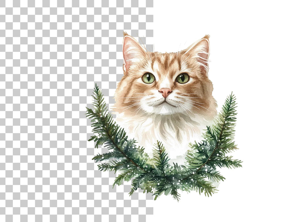 Cat Christmas Wreath Clipart Bundle