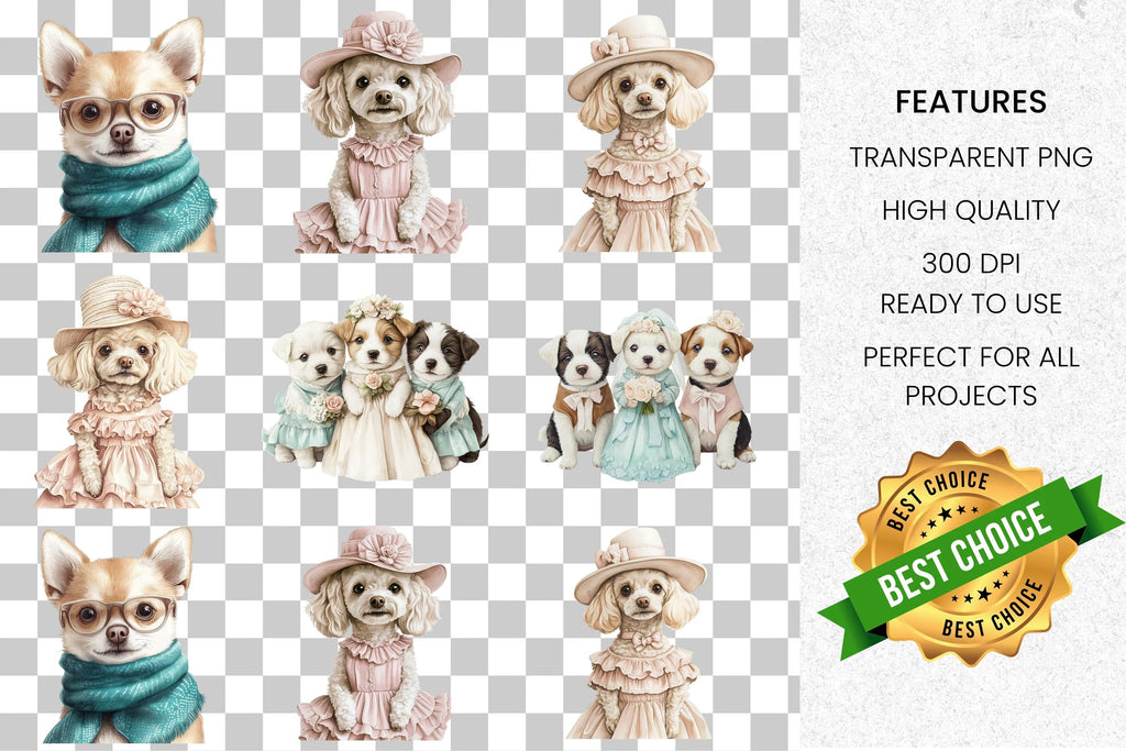 Adorable Dressed Dogs Clipart Bundle