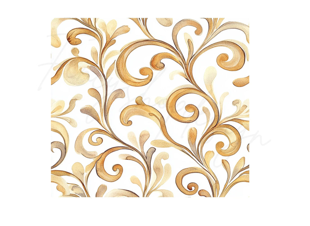 Elegant Golden Swirls Seamless Pattern Clipart Bundle