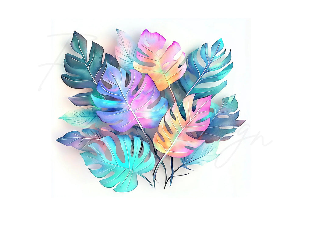 Vibrant Monstera Leaves Clipart Bundle