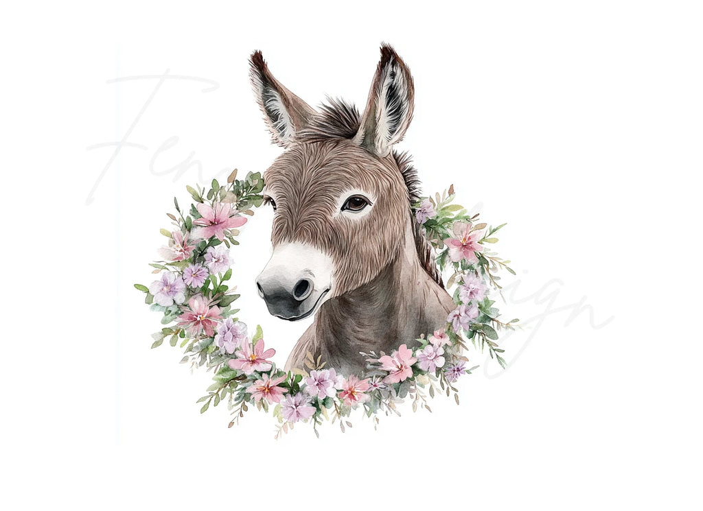 Cute Donkey Faces with Floral Wreaths Clipart Bundle
