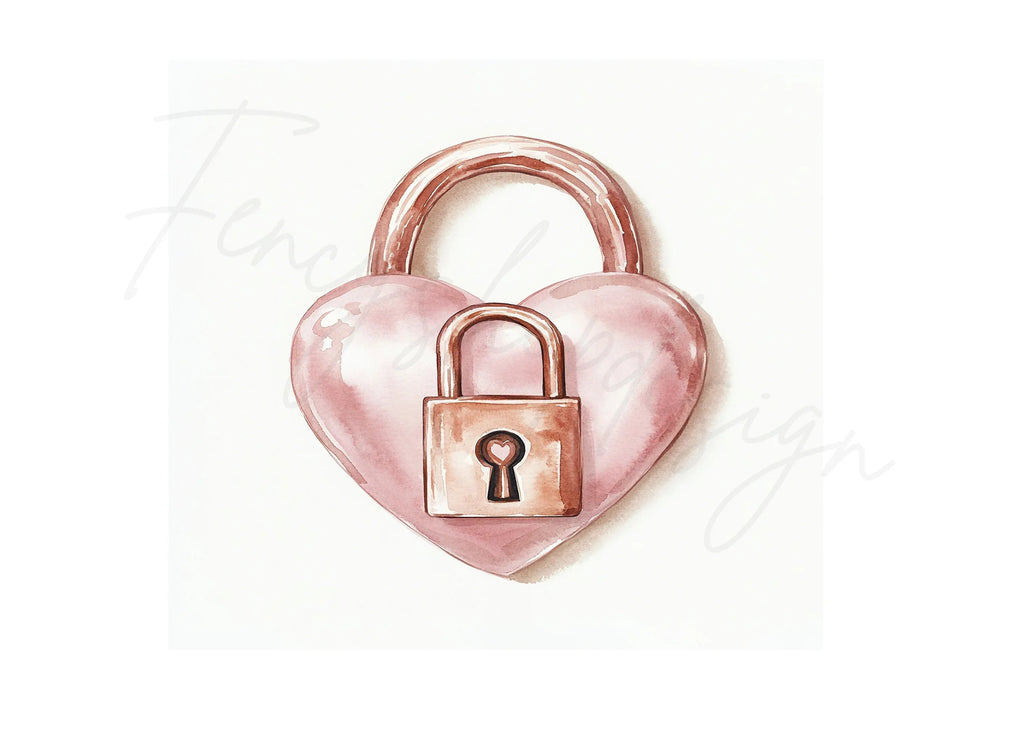 Rose Gold Heart Padlock Clipart Bundle