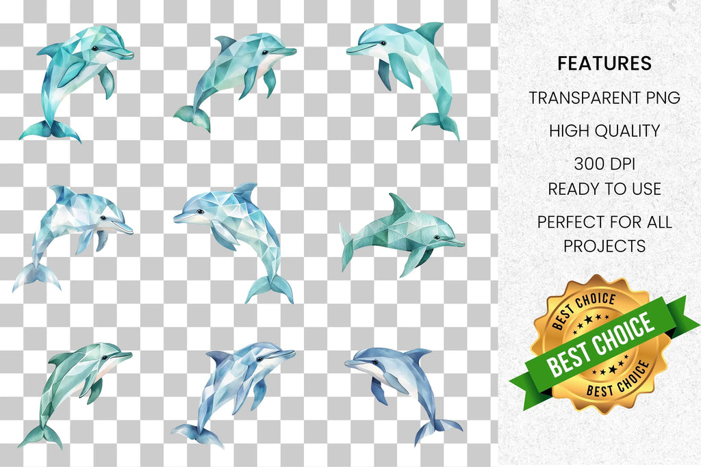 Geometric Dolphin Clipart Bundle