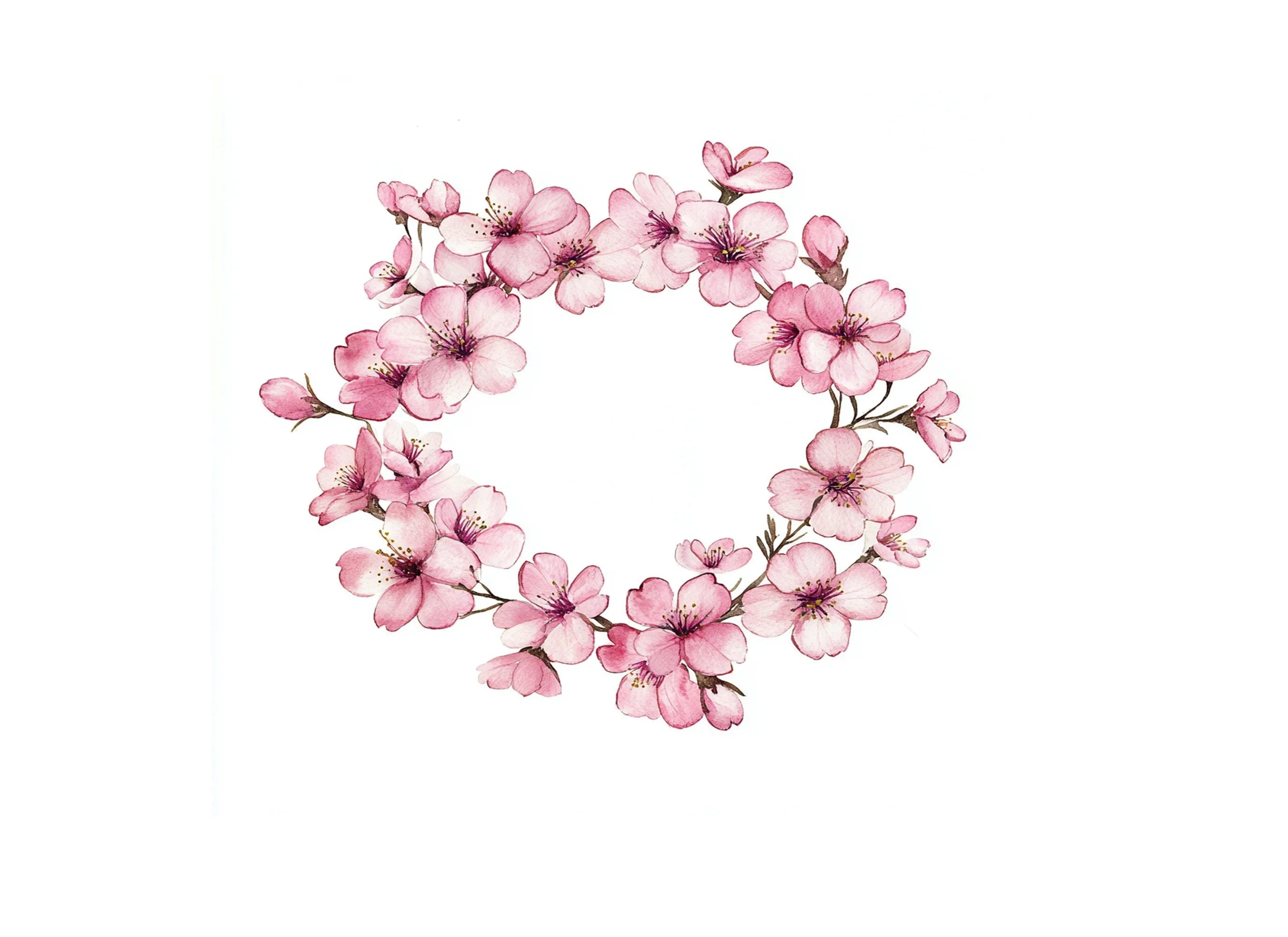 Pink Cherry Blossom Wreath Clipart Bundle