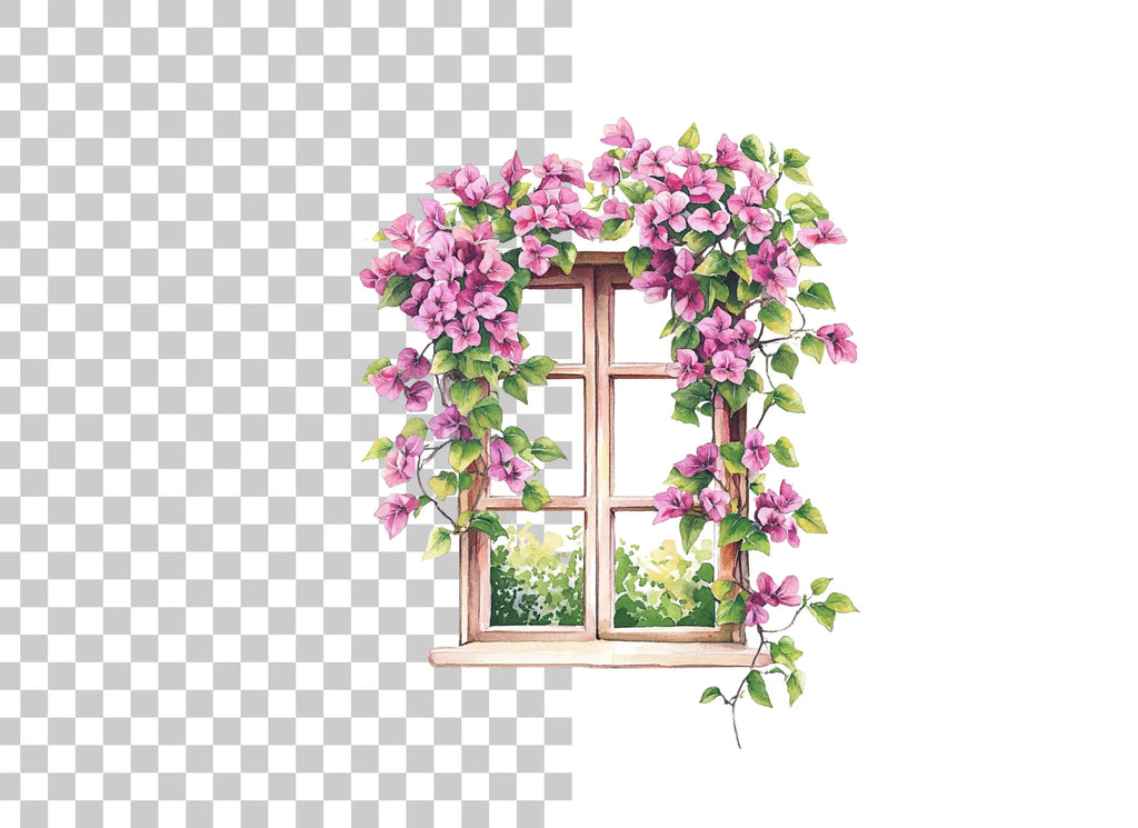 Vibrant Bougainvillea Window Clipart Bundle