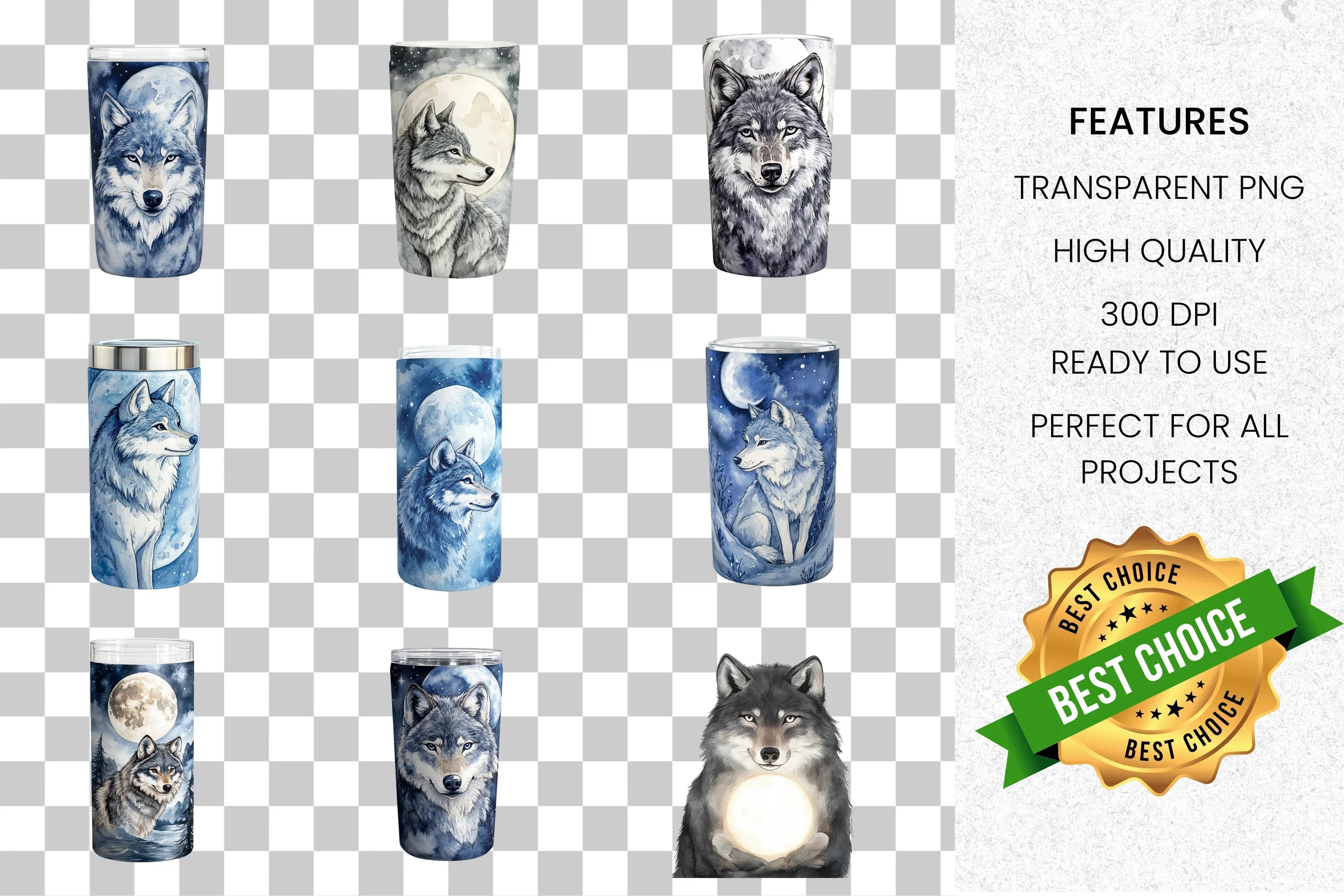 Wolf Tumbler Clipart Bundle