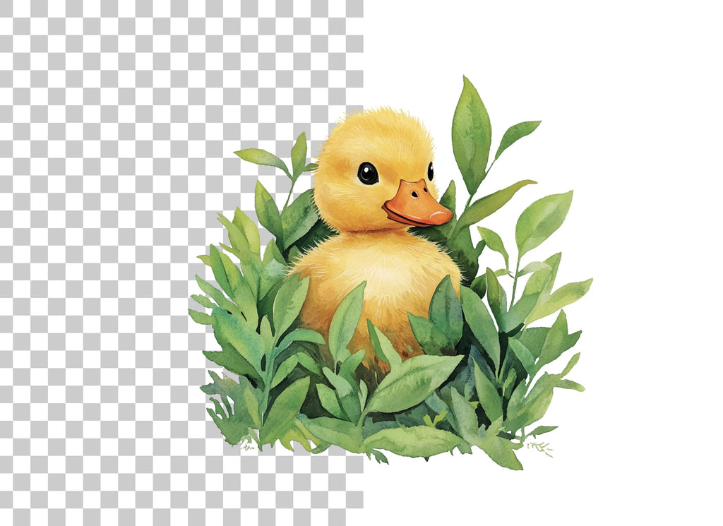 Cute Yellow Ducklings in Leaves Clipart Bundle