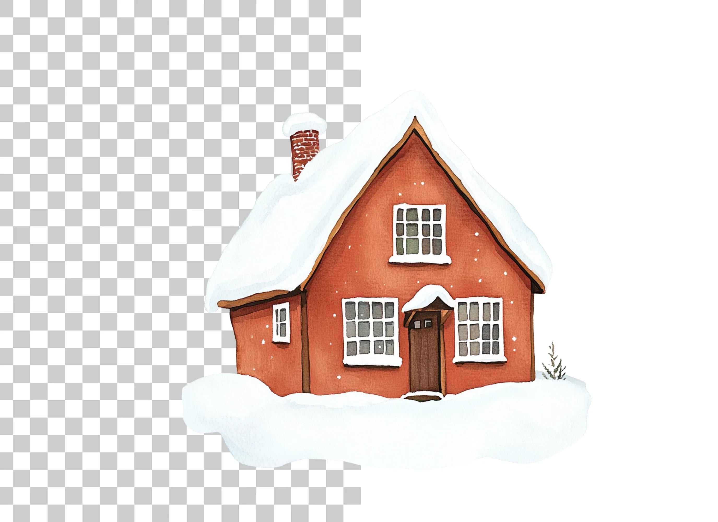Red Winter House Clipart Bundle