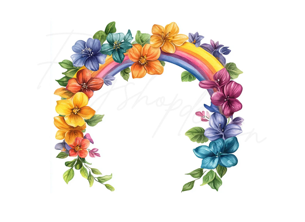 Vibrant Rainbow Flower Arch Clipart Bundle