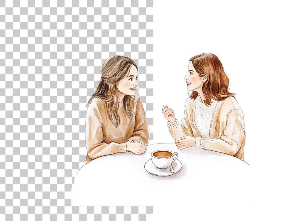 Two Women Chatting Over Coffee Clipart Bundle
