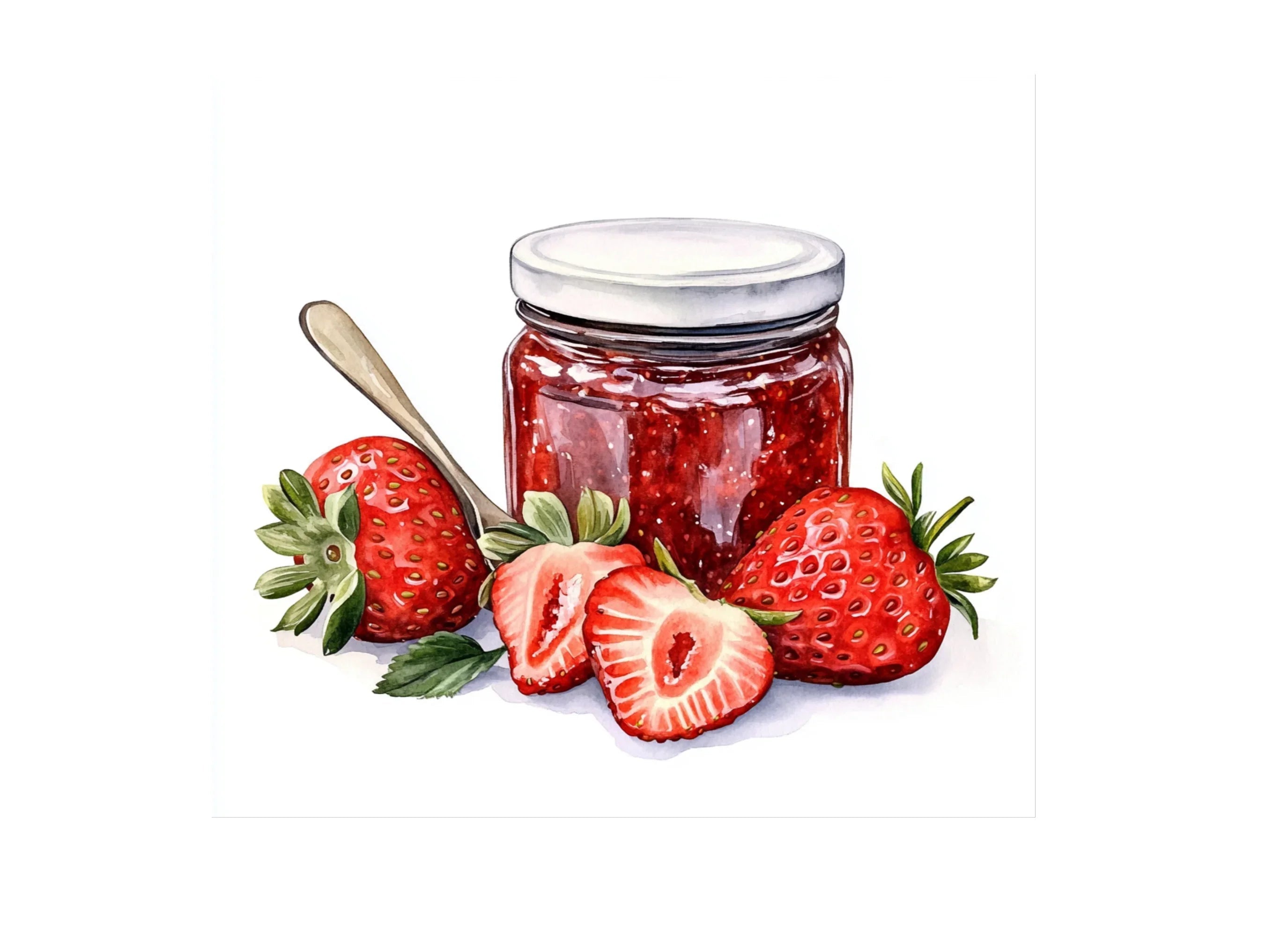 Strawberry Jam Jars with Fresh Strawberries Clipart Bundle