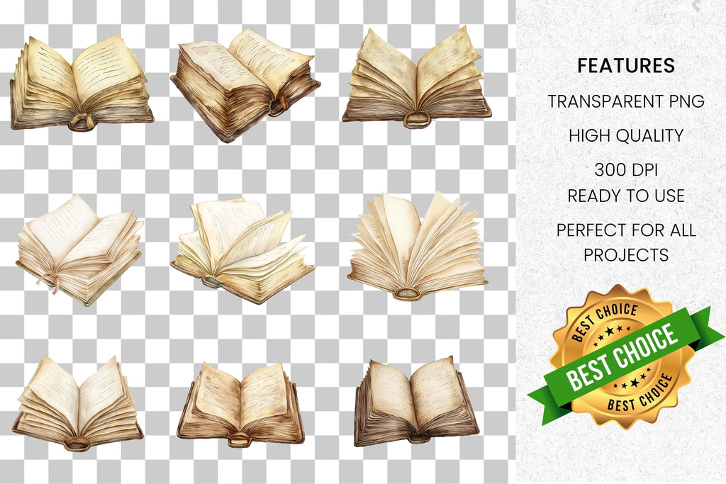 Vintage Books Clipart Bundle