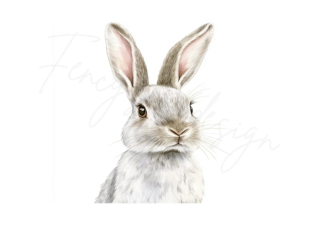 Realistic Grey Rabbit Head Clipart Bundle