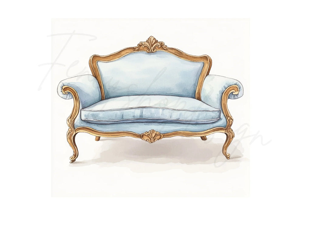 Chic Blue French Armchair Clipart Bundle