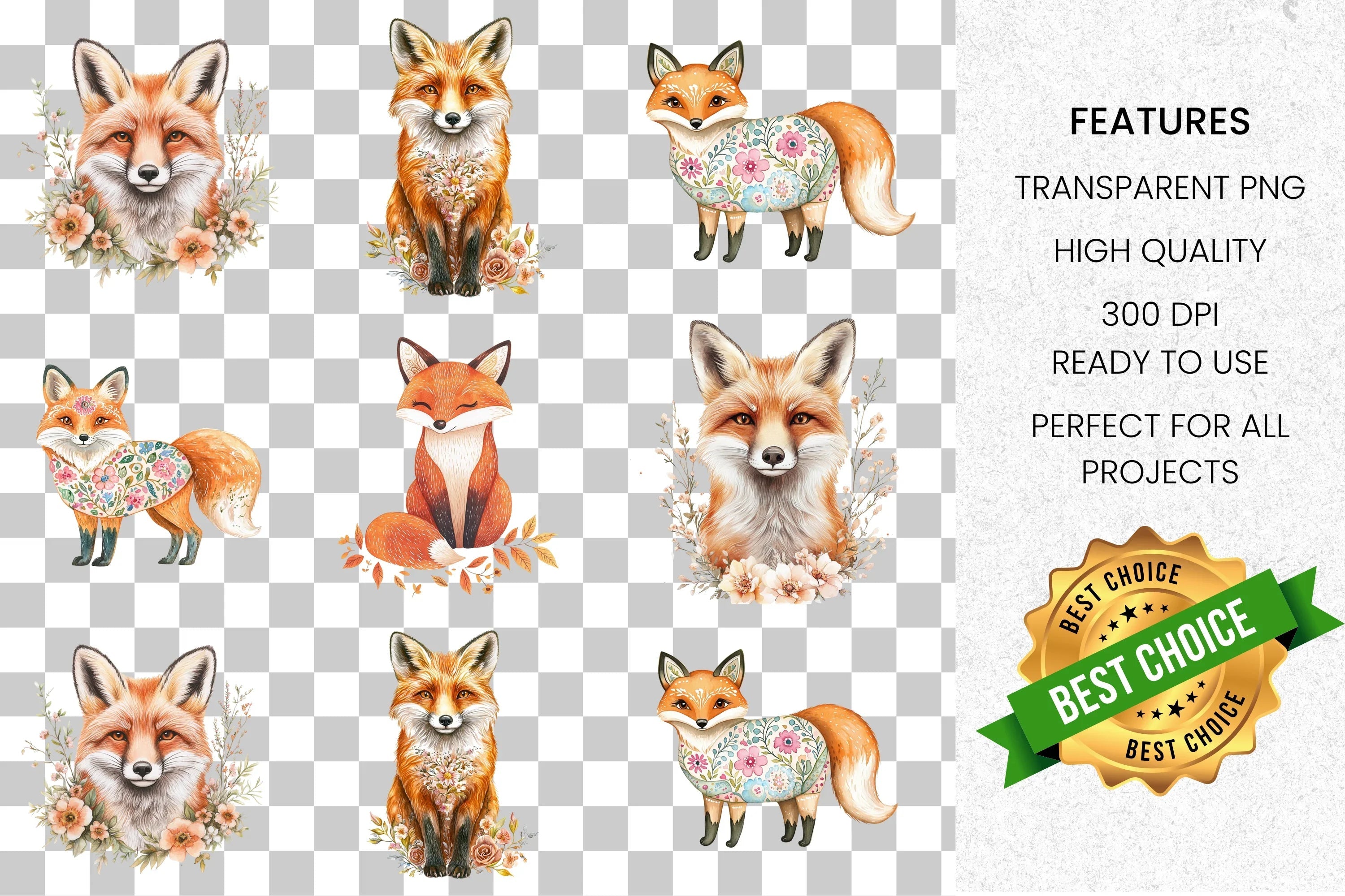 Cute Fox Clipart Bundle