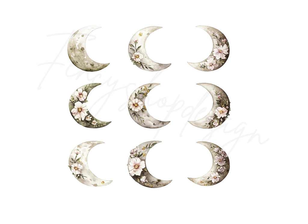 Floral Moon Clipart Bundle
