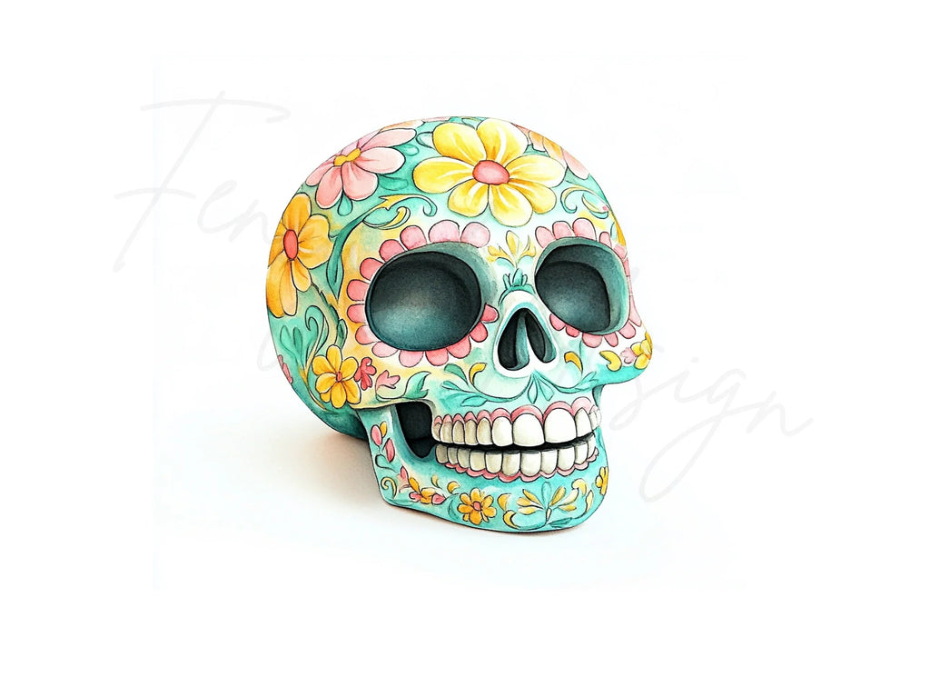 Vibrant Floral Sugar Skull Clipart Bundle