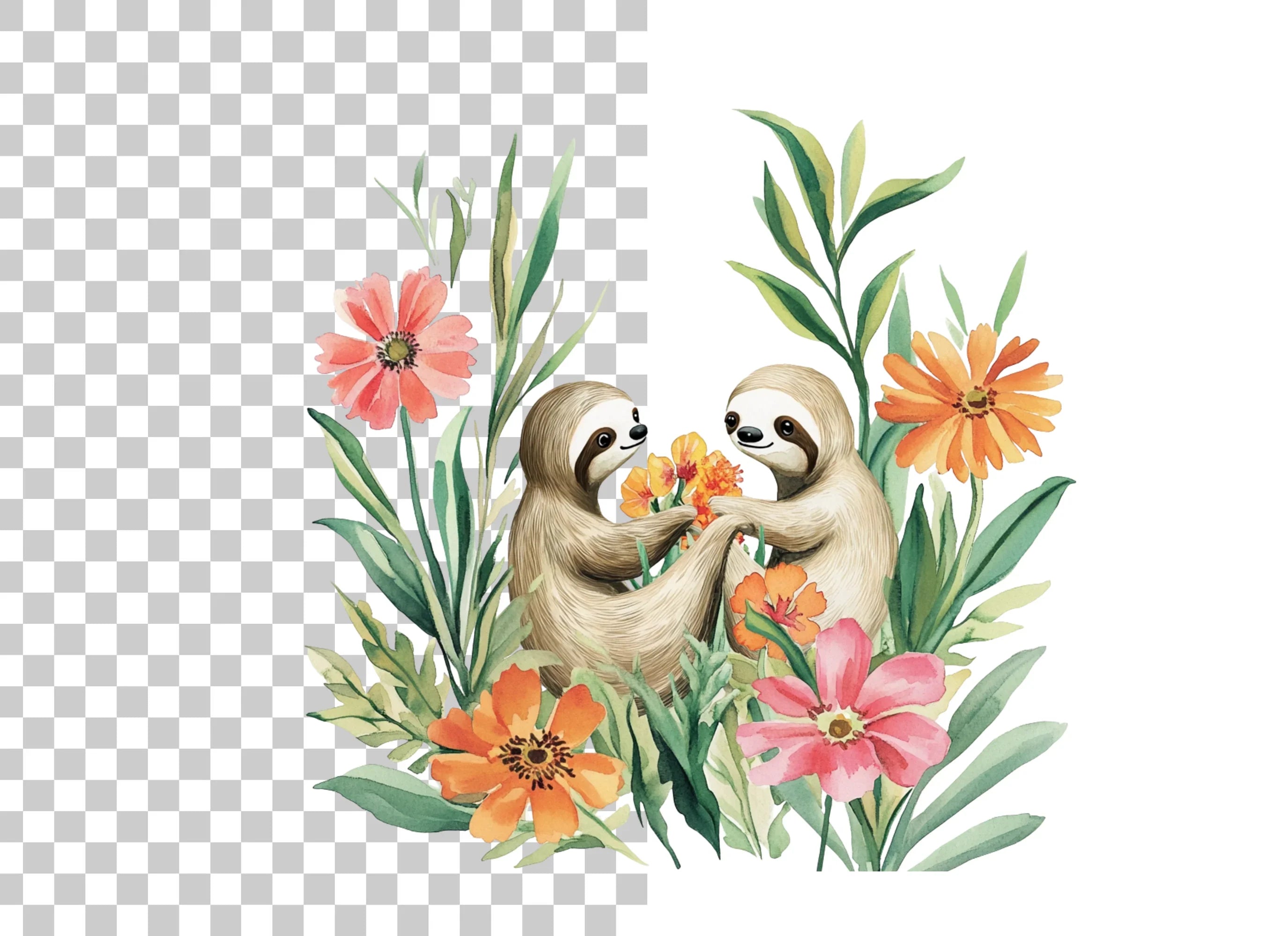 Cute Sloth Couple Clipart Bundle