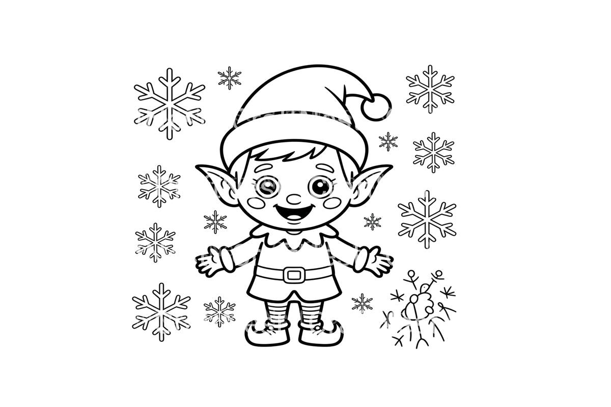 Cute Christmas Elf and Snowflakes Coloring Books