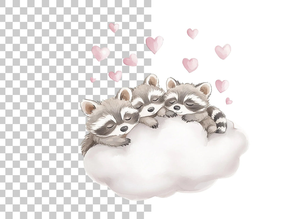 Sleeping Raccoons on Clouds Clipart Bundle