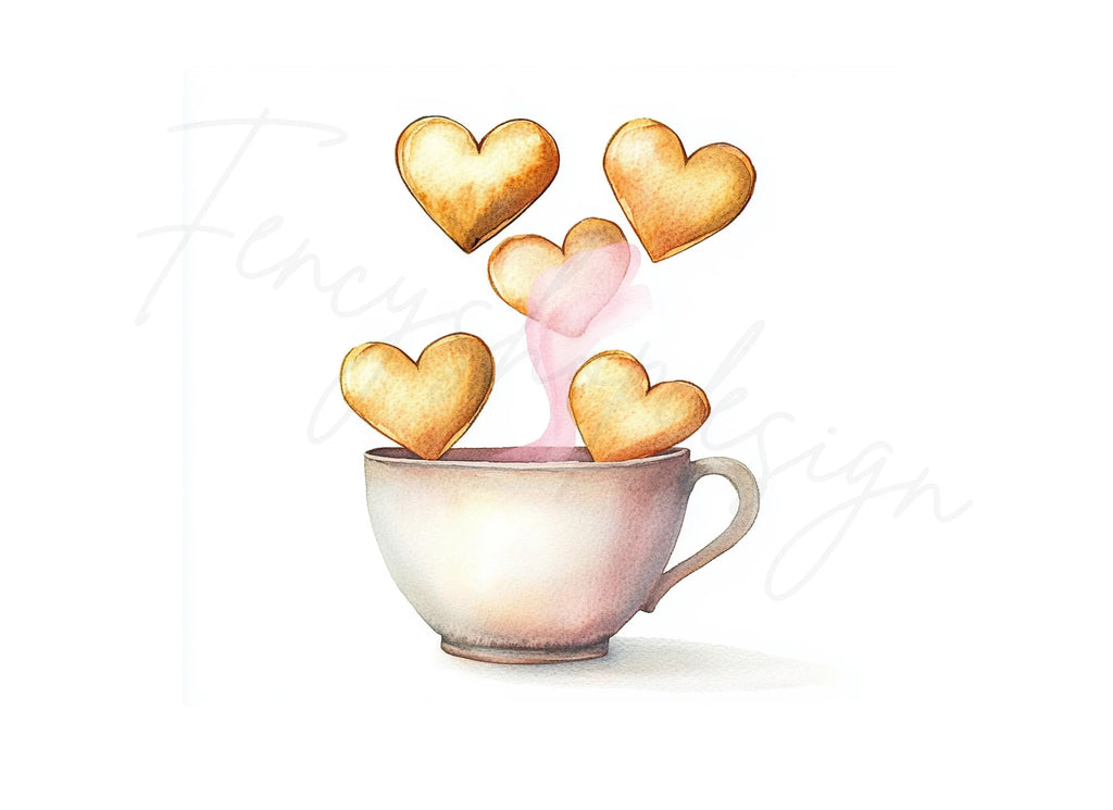 Heart Cookies in Teacups Clipart Bundle