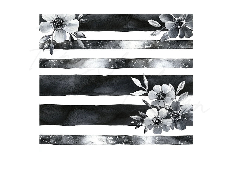 Monochrome Floral Stripes Clipart Bundle