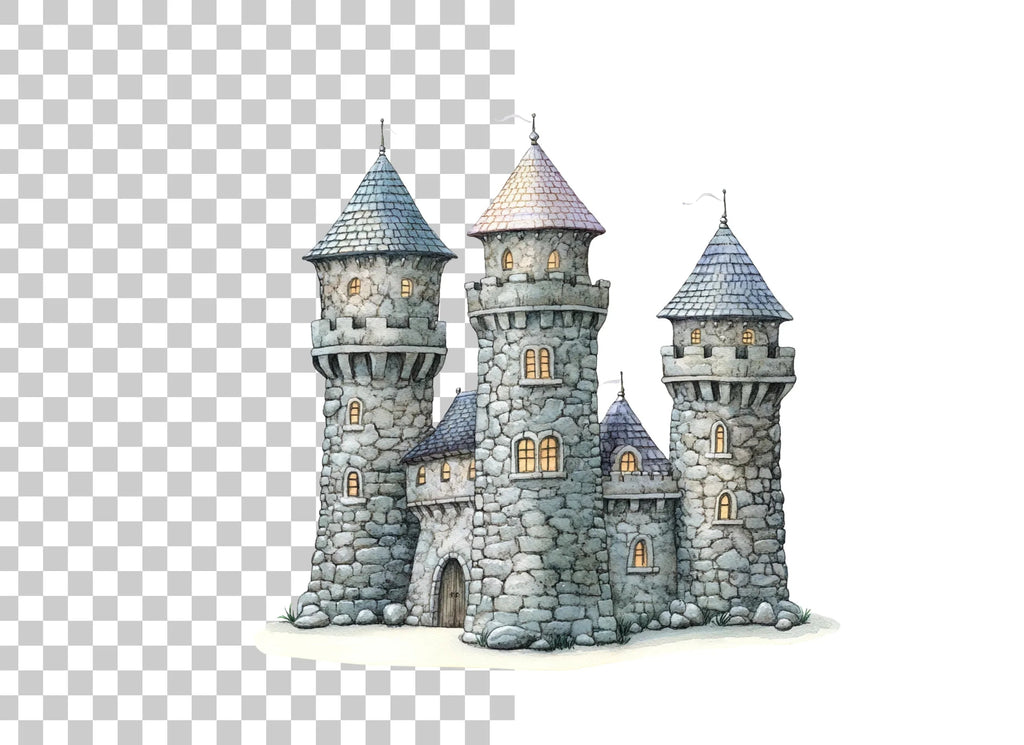 Stone Fantasy Castle Clipart Bundle