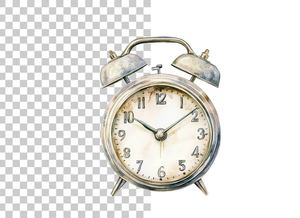 Rustic Silver Alarm Clock Clipart Bundle