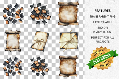 Aged Burnt Scroll Clipart Bundle