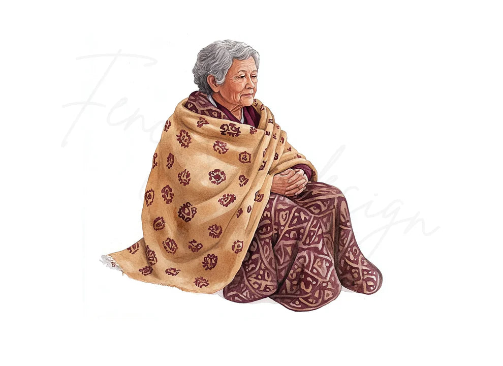 Elderly Woman Wrapped in Blanket Clipart Bundle