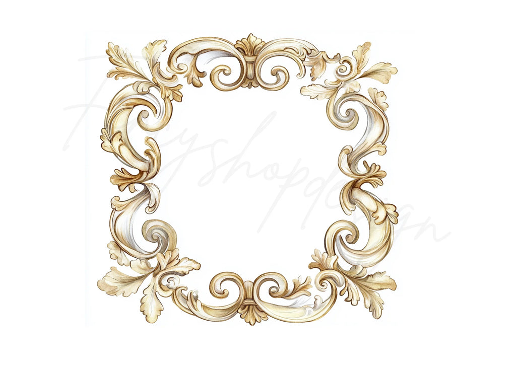 Elegant Gold Baroque Frames Clipart Bundle