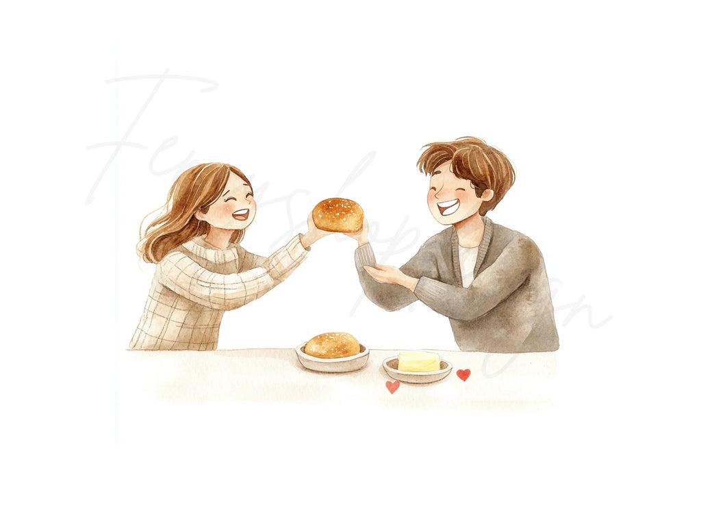 Couple Sharing Bread and Butter Clipart Bundle