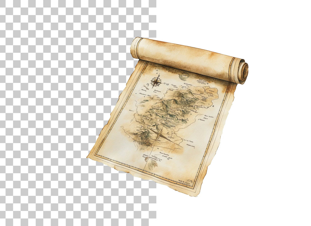 Ancient Island Map Scroll Clipart Bundle