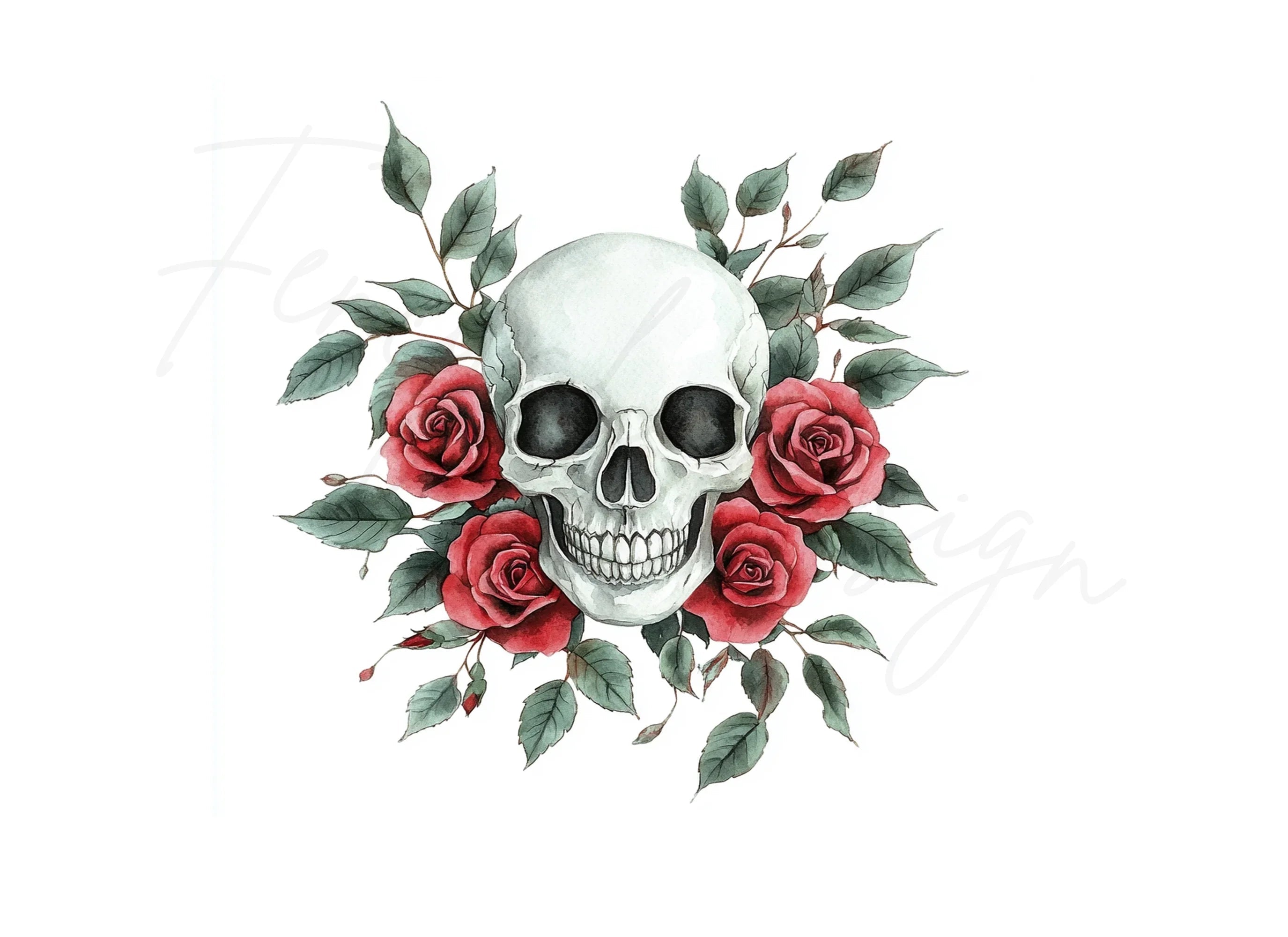 Red Rose Skull Clipart Bundle