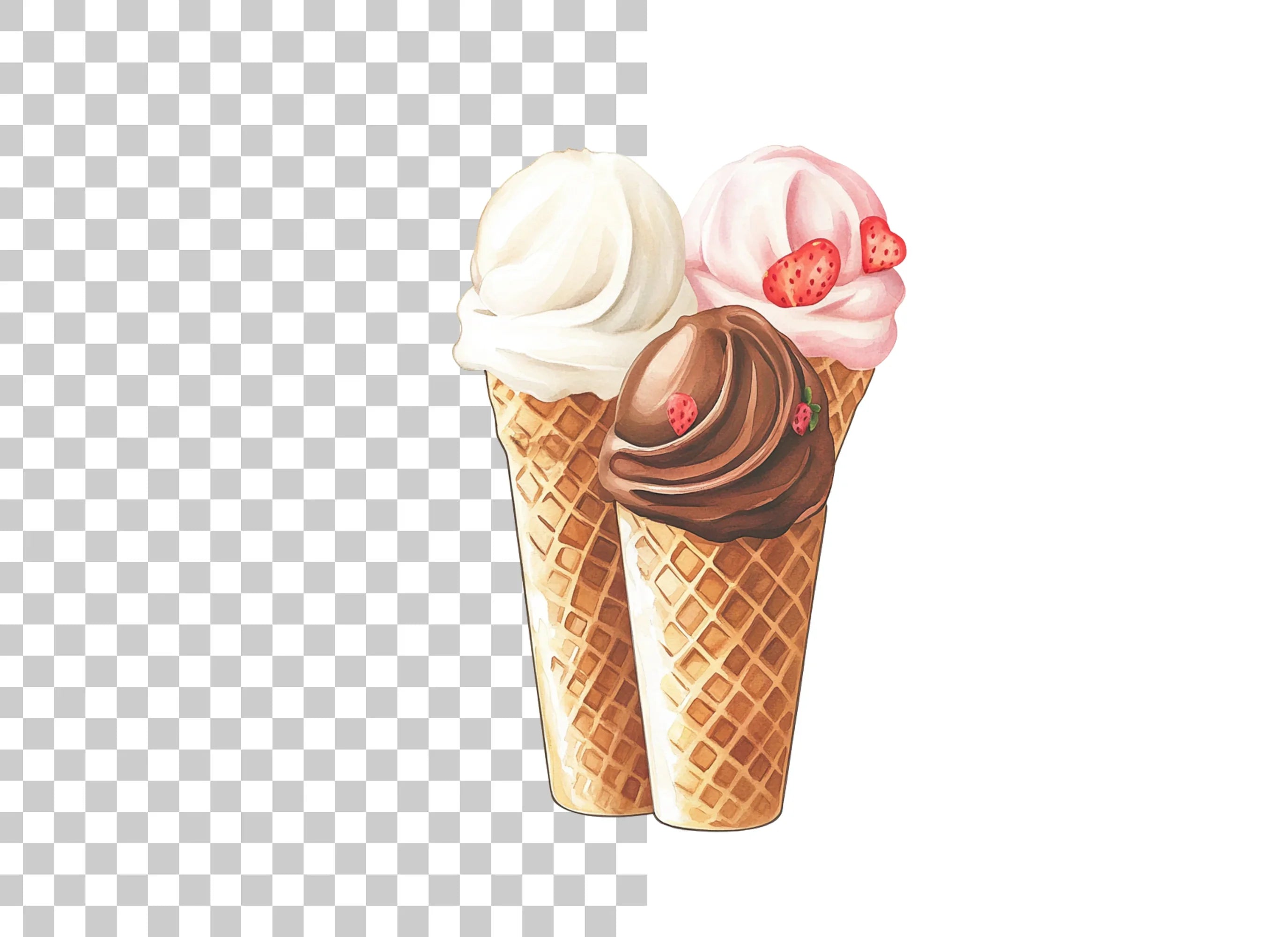 Trio of Delicious Ice Cream Cones Clipart Bundle