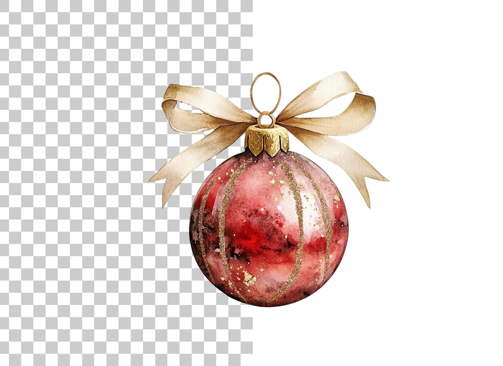 Elegant Red Christmas Ornaments Clipart Bundle