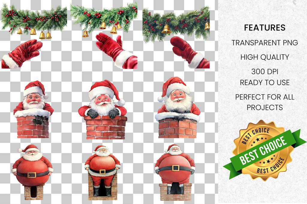Jolly Santa Christmas Chimney Scenes Clipart Bundle