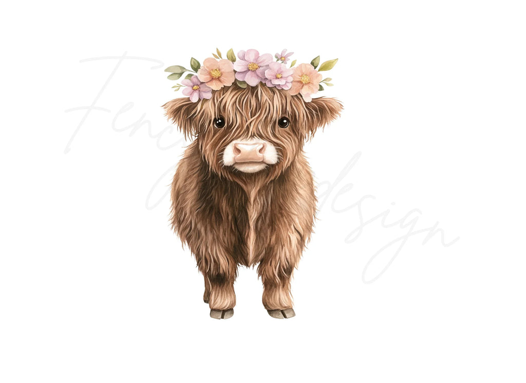 Cute Baby Highland Cow with Flower Crown Clipart Bundle