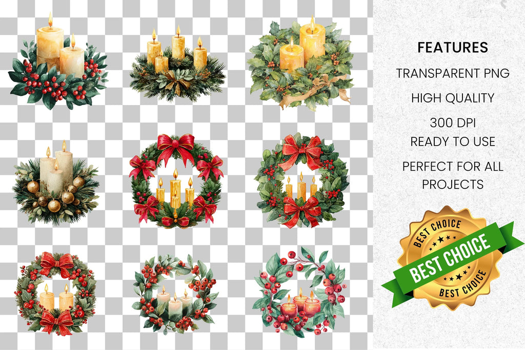 Christmas Advent Wreath Clipart Bundle