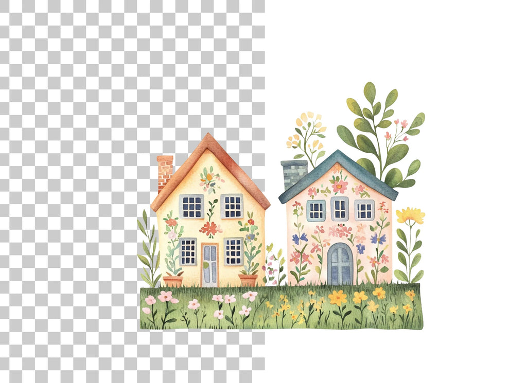 Floral Houses Clipart Bundle