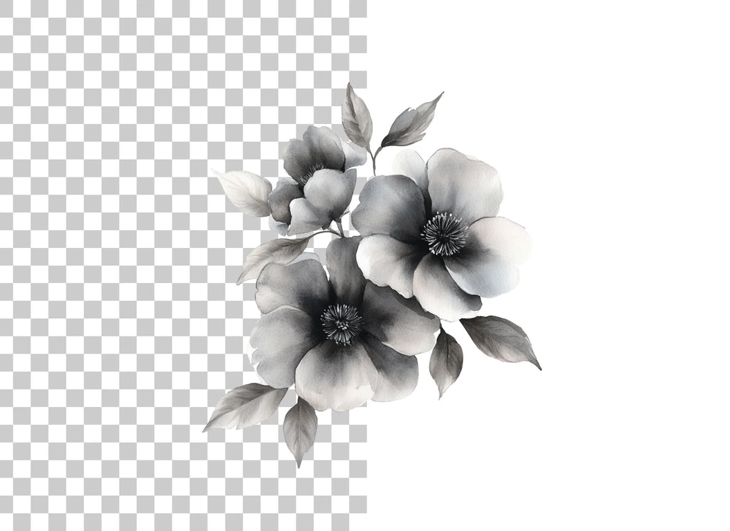 Elegant Black and White Floral Clipart Bundle