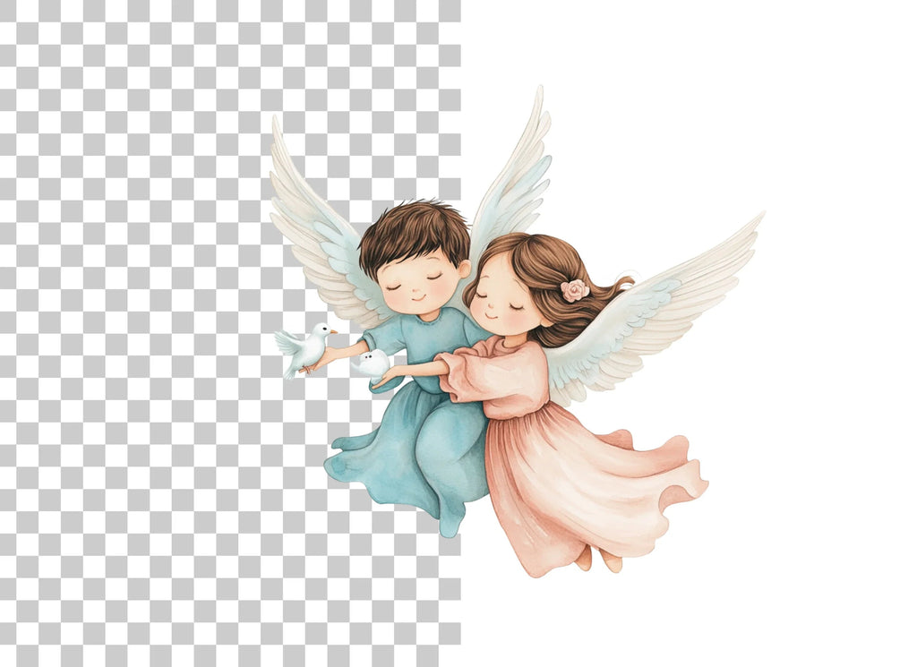 Embracing Angels with Doves Clipart Bundle