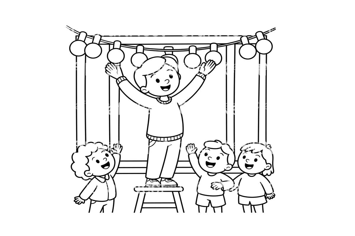 Kids Decorating for Christmas Coloring Books