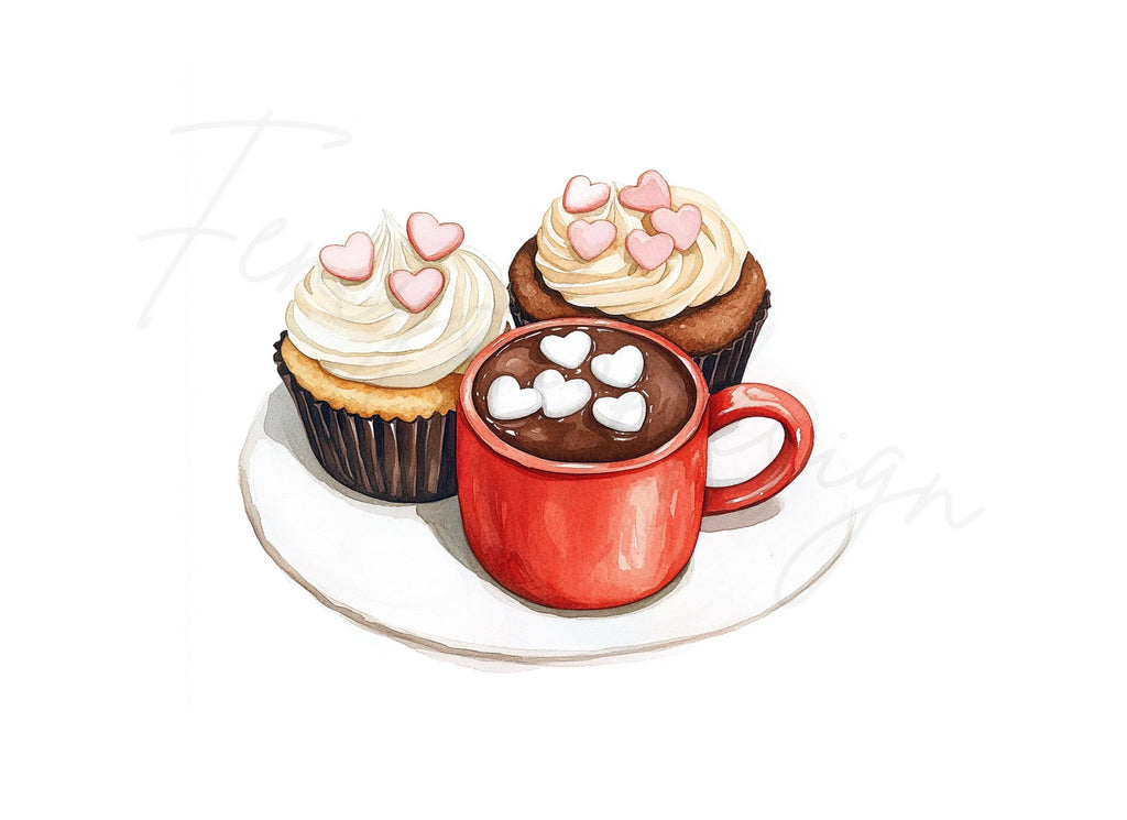 Valentine's Day Cupcake Hot Cocoa Clipart Bundle
